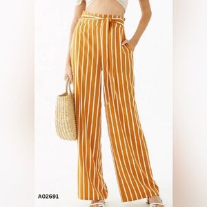 NWT Forever 21 Brown Striped Palazzo Wide Leg Pants Size Small